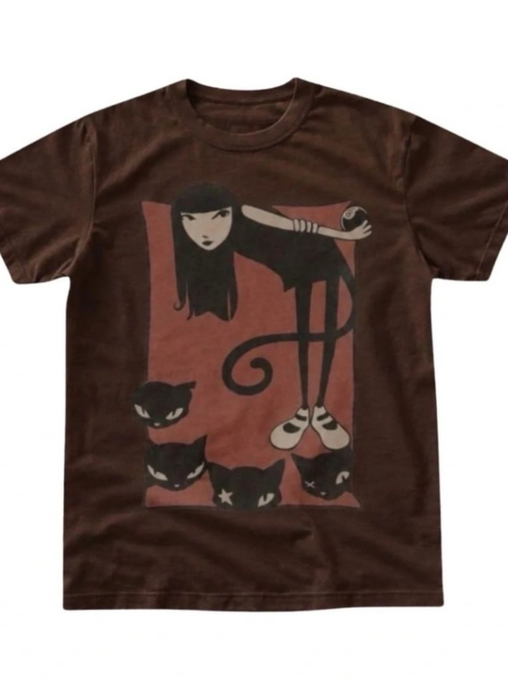 Dark Chocolate Graphic Tee with Black & Rust Cat Illustration